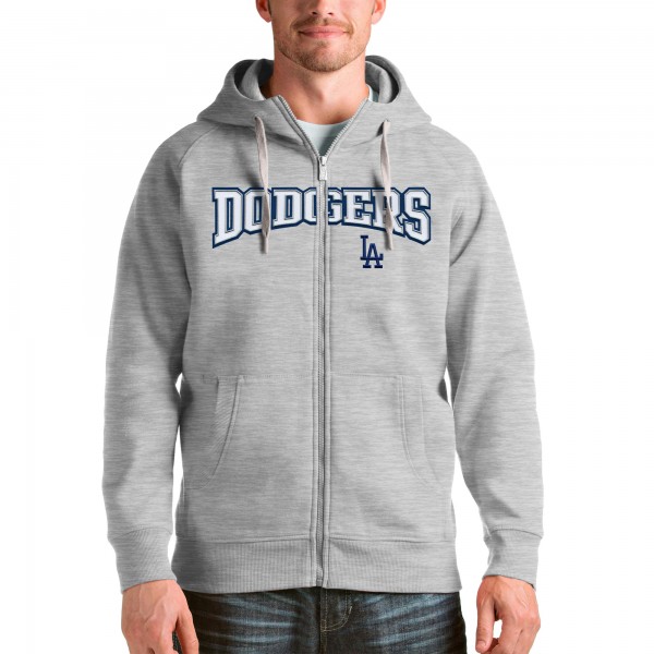 Los Angeles Dodgers Antigua Heather Gray Team Logo Victory Full-Zip Hoodie