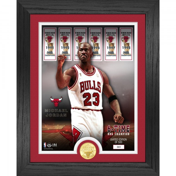 Chicago Bulls Michael Jordan Highland Mint 6-Time NBA Finals Champion 13 x 16 Bronze Coin Banner Photo Mint