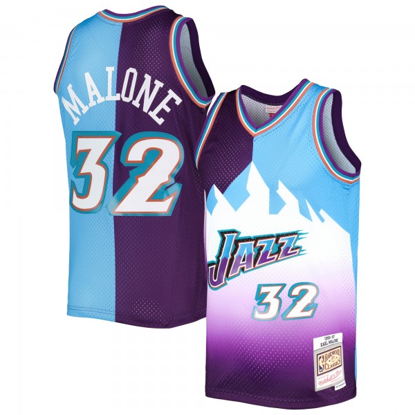 Игровая форма  Karl Malone Utah Jazz Mitchell & Ness Hardwood Classics 1996/97 Split Swingman - Purple/Turquoise