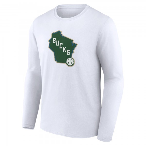 Футболка с длинным рукавом Milwaukee Bucks Alternate Logo - White