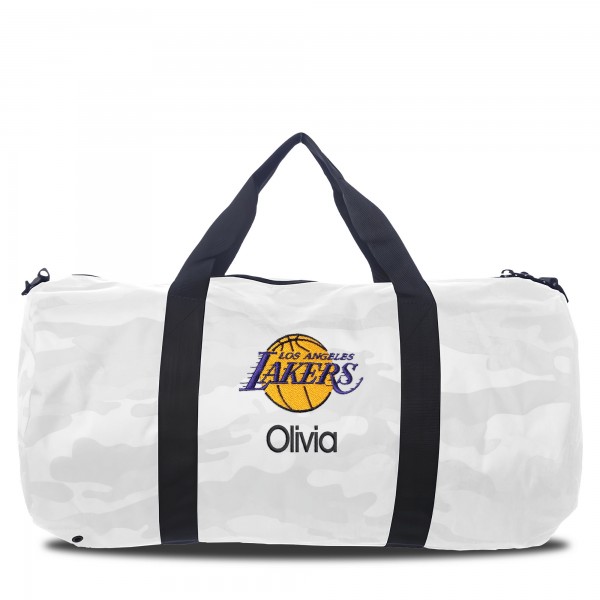 Именная спортивная сумка Los Angeles Lakers White Camo Print