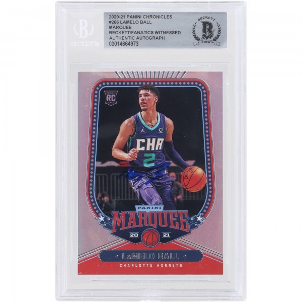 Autographed Charlotte Hornets LaMelo Ball 2020-21 Panini Chronicles Marquee #266 Beckett Witnessed Authenticated Rookie Card