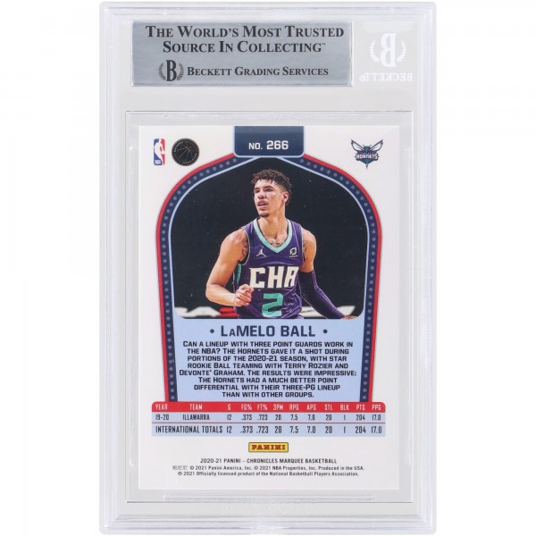 Autographed Charlotte Hornets LaMelo Ball 2020-21 Panini Chronicles Marquee #266 Beckett Witnessed Authenticated Rookie Card