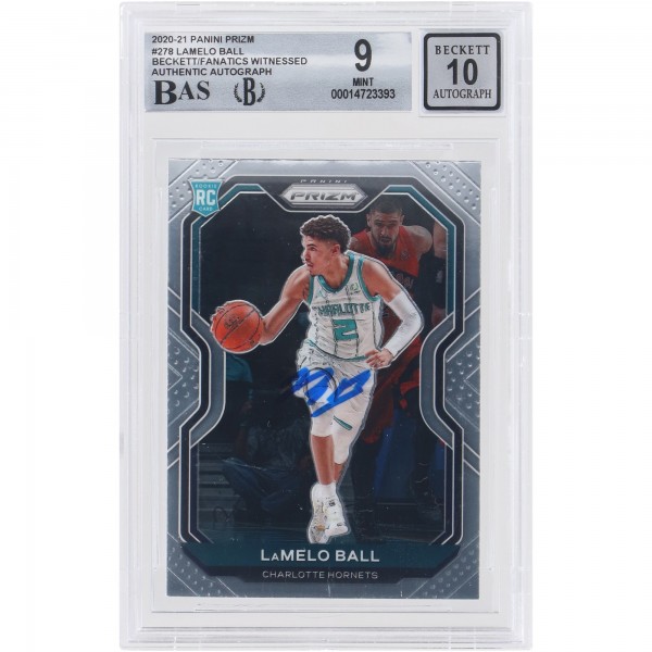 Autographed Charlotte Hornets LaMelo Ball 2020-21 Panini Prizm #278 Beckett Witnessed Authenticated 9/10 Rookie Card - 14723393