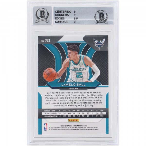 Autographed Charlotte Hornets LaMelo Ball 2020-21 Panini Prizm #278 Beckett Witnessed Authenticated 9/10 Rookie Card - 14723393