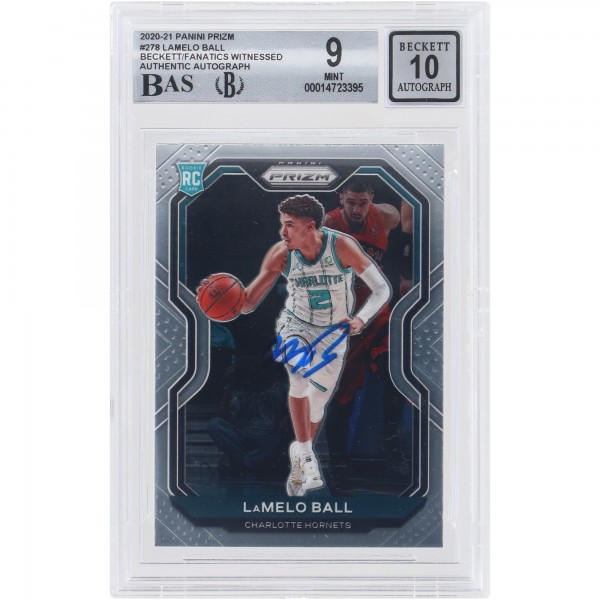 Autographed Charlotte Hornets LaMelo Ball 2020-21 Panini Prizm #278 Beckett Witnessed Authenticated 9/10 Rookie Card - 14723395