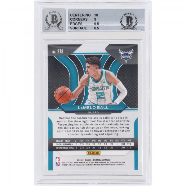 Autographed Charlotte Hornets LaMelo Ball 2020-21 Panini Prizm #278 Beckett Witnessed Authenticated 9/10 Rookie Card - 14723395