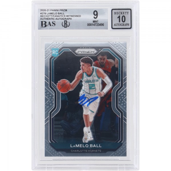 Autographed Charlotte Hornets LaMelo Ball 2020-21 Panini Prizm #278 Beckett Witnessed Authenticated 9/10 Rookie Card - 14723496