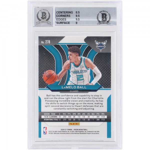 Autographed Charlotte Hornets LaMelo Ball 2020-21 Panini Prizm #278 Beckett Witnessed Authenticated 9/10 Rookie Card - 14723496
