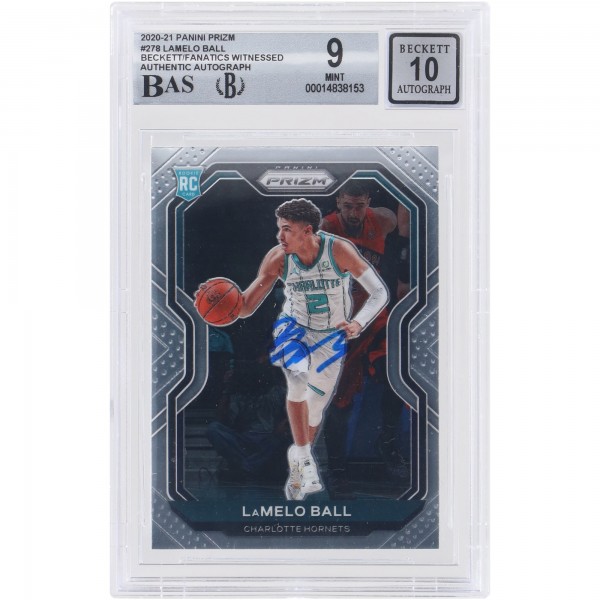 Autographed Charlotte Hornets LaMelo Ball 2020-21 Panini Prizm #278 Beckett Witnessed Authenticated 9/10 Rookie Card - 14838153