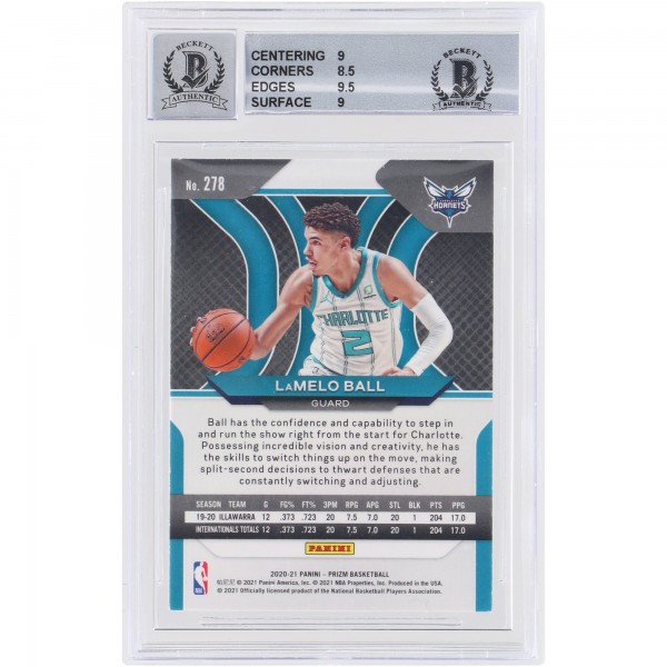 Autographed Charlotte Hornets LaMelo Ball 2020-21 Panini Prizm #278 Beckett Witnessed Authenticated 9/10 Rookie Card - 14838158