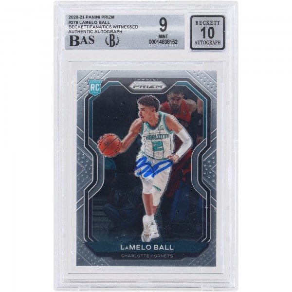 Autographed Charlotte Hornets LaMelo Ball 2020-21 Panini Prizm #278 Beckett Witnessed Authenticated 9/10 Rookie Card - 14838152