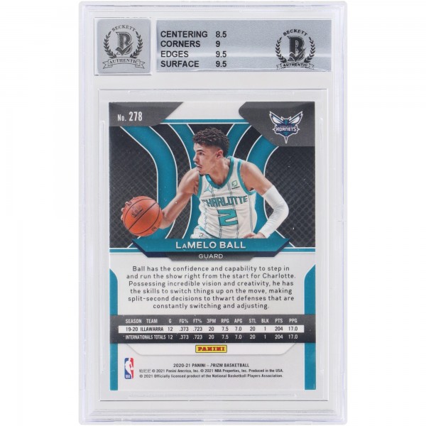 Autographed Charlotte Hornets LaMelo Ball 2020-21 Panini Prizm #278 Beckett Witnessed Authenticated 9/10 Rookie Card - 14838152