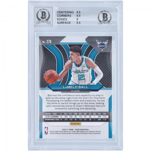 Autographed Charlotte Hornets LaMelo Ball 2020-21 Panini Prizm #278 Beckett Witnessed Authenticated 9/10 Rookie Card - 14723394