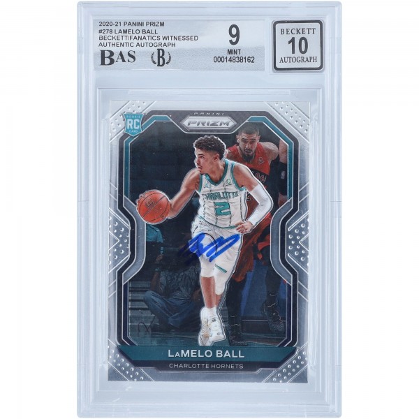 Autographed Charlotte Hornets LaMelo Ball 2020-21 Panini Prizm #278 Beckett Witnessed Authenticated 9/10 Rookie Card - 14838162
