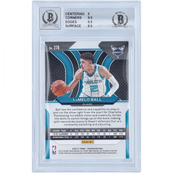 Autographed Charlotte Hornets LaMelo Ball 2020-21 Panini Prizm #278 Beckett Witnessed Authenticated 9/10 Rookie Card - 14838162
