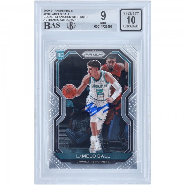 Autographed Charlotte Hornets LaMelo Ball 2020-21 Panini Prizm #278 Beckett Witnessed Authenticated 9/10 Rookie Card - 14723497