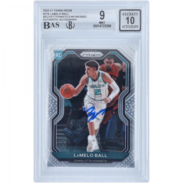 Autographed Charlotte Hornets LaMelo Ball 2020-21 Panini Prizm #278 Beckett Witnessed Authenticated 9/10 Rookie Card - 14723399