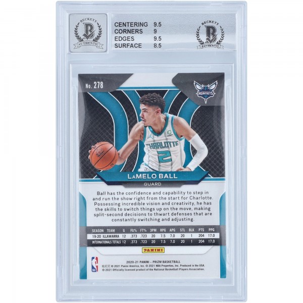 Autographed Charlotte Hornets LaMelo Ball 2020-21 Panini Prizm #278 Beckett Witnessed Authenticated 9/10 Rookie Card - 14723399