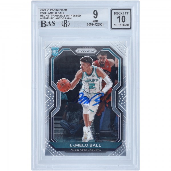 Autographed Charlotte Hornets LaMelo Ball 2020-21 Panini Prizm #278 Beckett Witnessed Authenticated 9/10 Rookie Card - 14723501