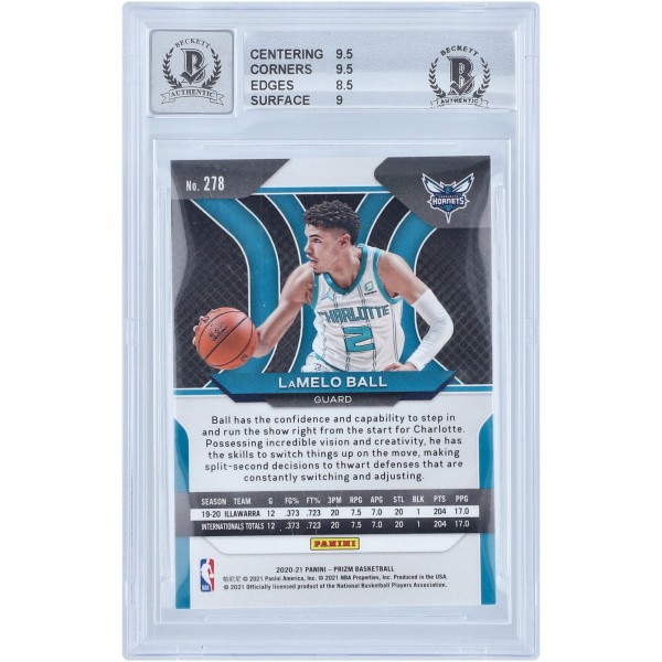 Autographed Charlotte Hornets LaMelo Ball 2020-21 Panini Prizm #278 Beckett Witnessed Authenticated 9/10 Rookie Card - 14723501