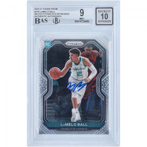 Autographed Charlotte Hornets LaMelo Ball 2020-21 Panini Prizm #278 Beckett Witnessed Authenticated 9/10 Rookie Card - 14723400