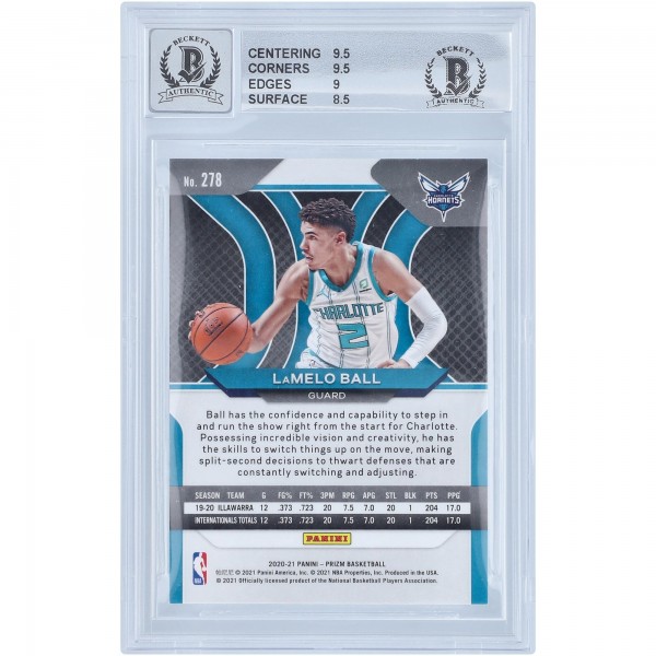 Autographed Charlotte Hornets LaMelo Ball 2020-21 Panini Prizm #278 Beckett Witnessed Authenticated 9/10 Rookie Card - 14723400