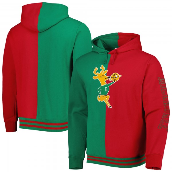 Milwaukee Bucks Mitchell & Ness Green/Red Hardwood Classics Split Pullover Hoodie