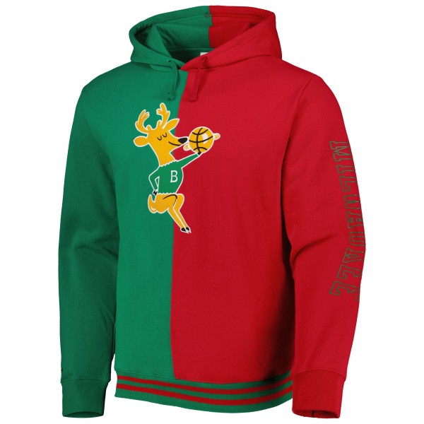 Milwaukee Bucks Mitchell & Ness Green/Red Hardwood Classics Split Pullover Hoodie