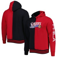 Philadelphia 76ers Mitchell & Ness Black/Red Hardwood Classics Split Pullover Hoodie