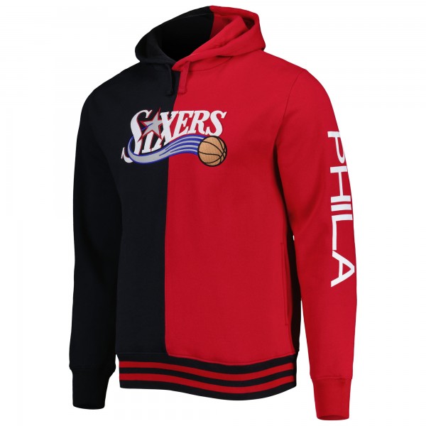 Philadelphia 76ers Mitchell & Ness Black/Red Hardwood Classics Split Pullover Hoodie