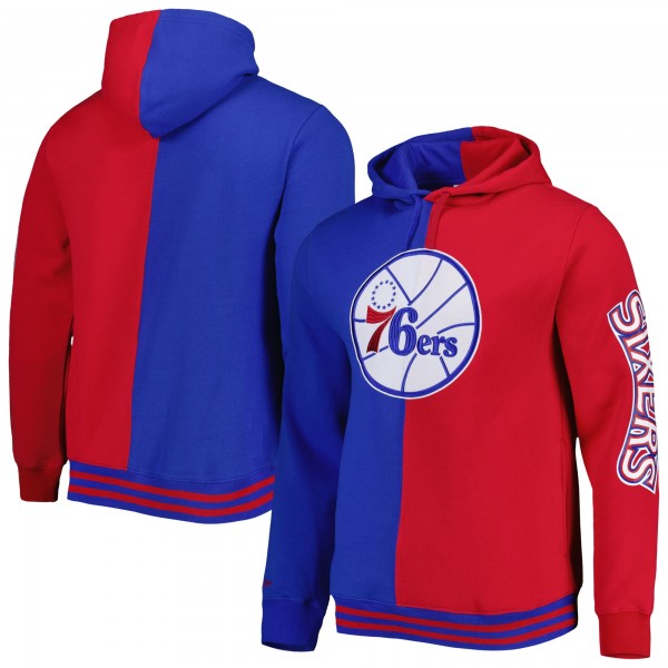 Philadelphia 76ers Mitchell & Ness Royal/Red Hardwood Classics Split Pullover Hoodie