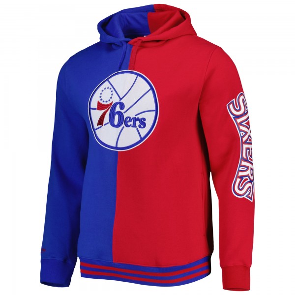 Philadelphia 76ers Mitchell & Ness Royal/Red Hardwood Classics Split Pullover Hoodie