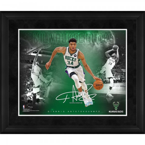 Facsimile Signature Milwaukee Bucks Giannis Antetokounmpo Fanatics Authentic Framed 16 x 20 Stars of the Game Collage