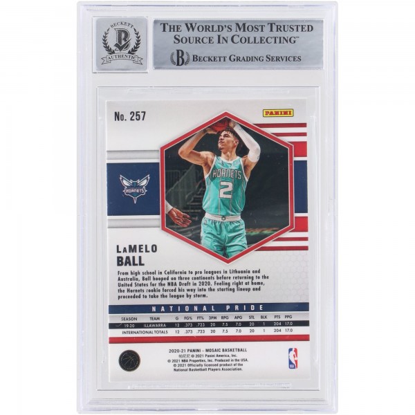 Autographed Charlotte Hornets LaMelo Ball 2020-21 Panini Mosaic National Pride #257 Beckett Witnessed Authenticated 10 Rookie Card