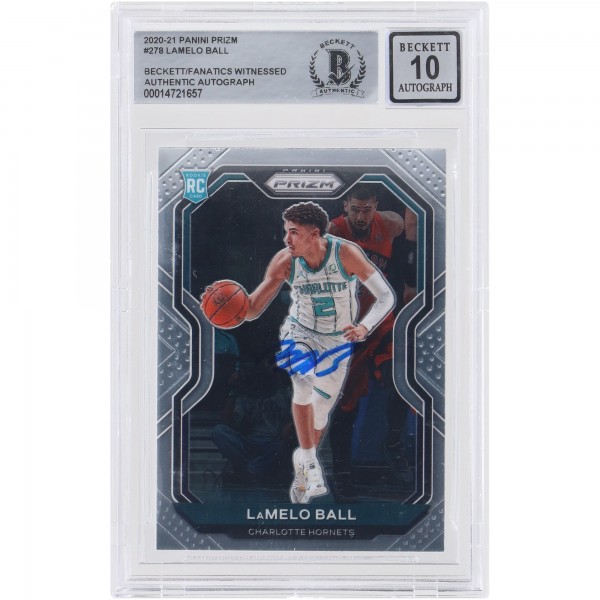 Autographed Charlotte Hornets LaMelo Ball 2020-21 Panini Prizm #278 Beckett Witnessed Authenticated 10 Rookie Card