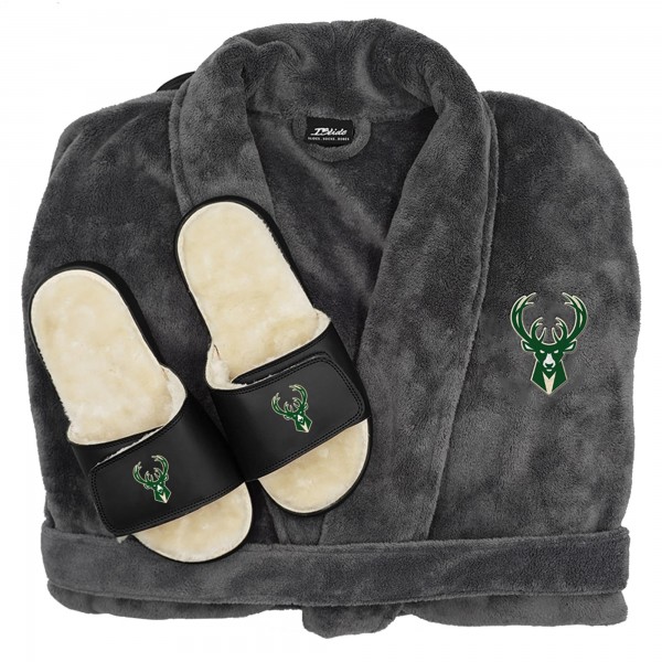 Шлепки и халат Milwaukee Bucks ISlide Faux Fur