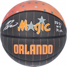 Autographed Orlando Magic Jalen Suggs Fanatics Authentic Wilson City Edition Collectors Basketball with 2021 #5 Pick Inscription