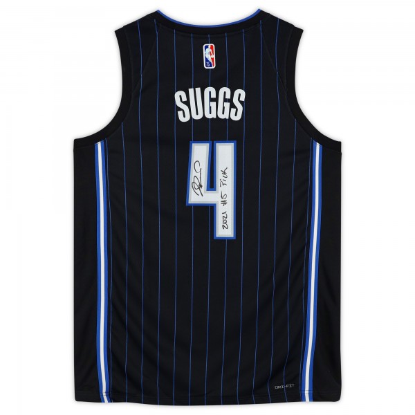 Autographed Orlando Magic Jalen Suggs Fanatics Authentic Black Nike 2021-22 Diamond Swingman Jersey with 2021 #5 Pick Inscription