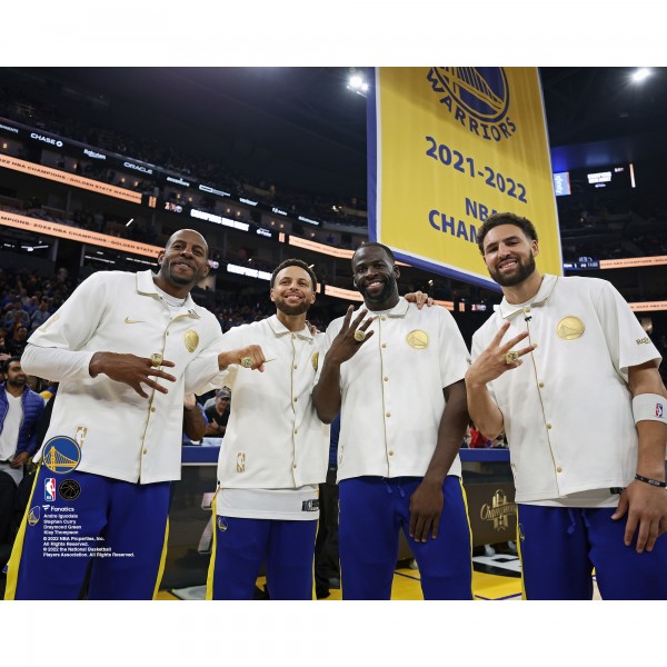 Unsigned Golden State Warriors Andre Iguodala, Draymond Green, Klay Thompson & Stephen Curry Fanatics Authentic 2022 Ring Ceremony Photograph