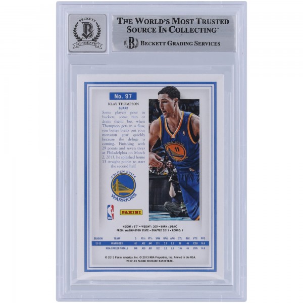 Klay Thompson Golden State Warriors Autographed 2012-13 Panini Crusade #97 Beckett Fanatics Witnessed Authenticated 10 Rookie Card