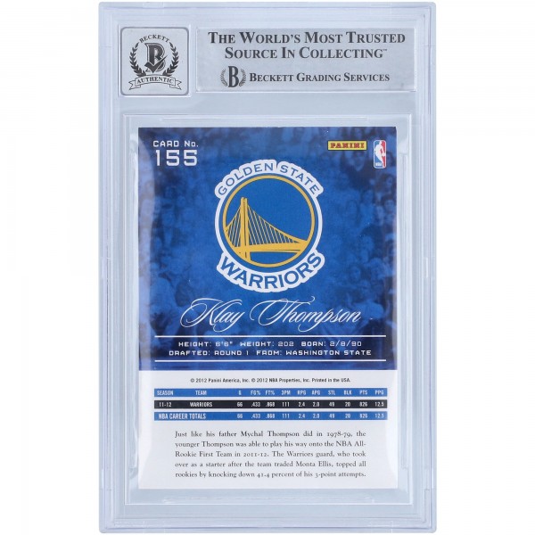 Autographed Golden State Warriors Klay Thompson 2012-13 Panini Prestige #155 Beckett Fanatics Witnessed Authenticated 10 Rookie Card