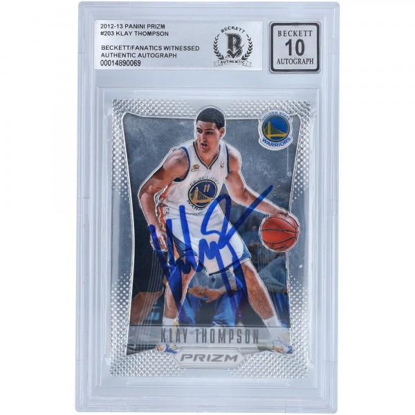 Autographed Golden State Warriors Klay Thompson 2012-13 Panini Prizm #203 Beckett Fanatics Witnessed Authenticated 10 Rookie Card