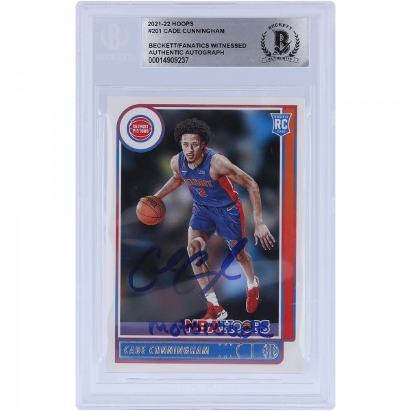 Autographed Detroit Pistons Cade Cunningham 2021-22 Panini NBA Hoops #201 Beckett Fanatics Witnessed Authenticated Rookie Card with Motorcade Inscription