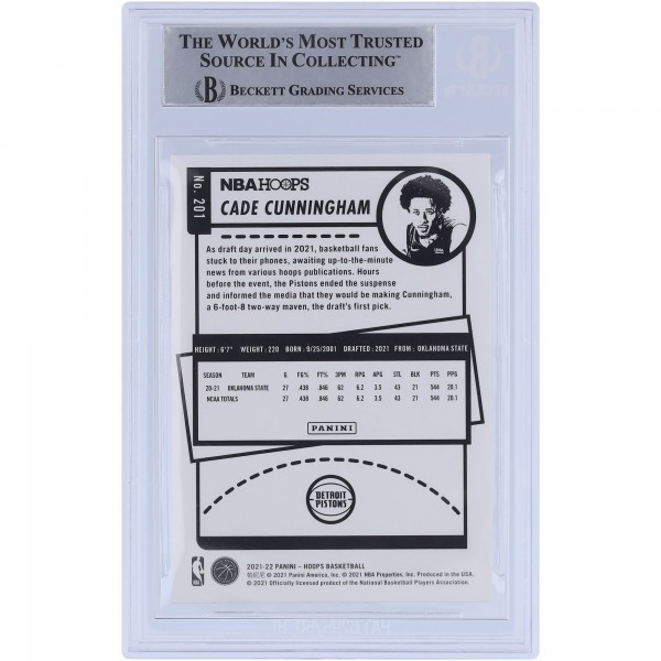 Autographed Detroit Pistons Cade Cunningham 2021-22 Panini NBA Hoops #201 Beckett Fanatics Witnessed Authenticated Rookie Card with Motorcade Inscription