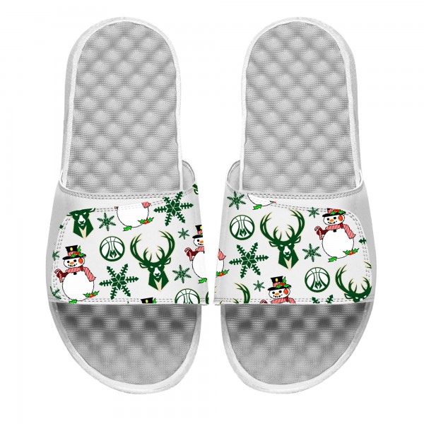 Шлепки Milwaukee Bucks ISlide Holiday Pattern - White