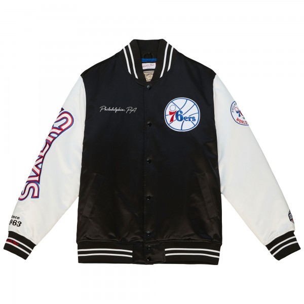 Куртка на кнопках Philadelphia 76ers Mitchell & Ness Team Origins Satin Varsity - Black