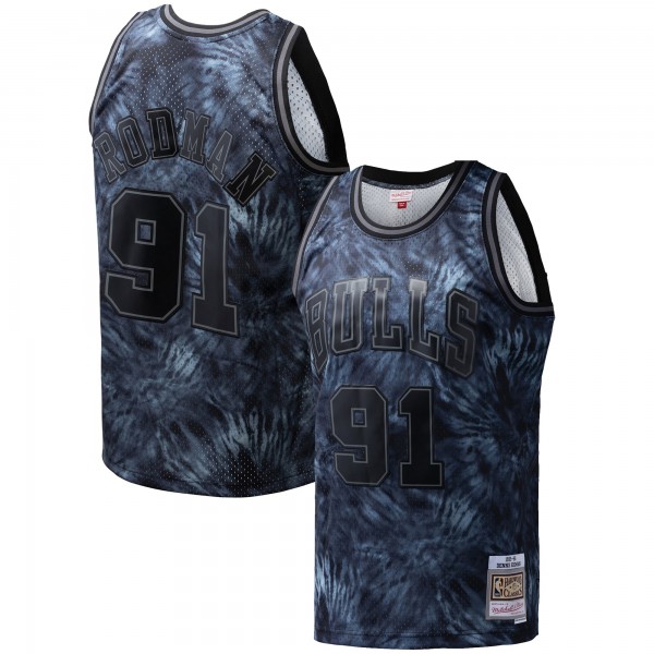 Игровая джерси Chicago Bulls Dennis Rodman Mitchell & Ness Black Hardwood Classics 1995/96 Tie-Dye
