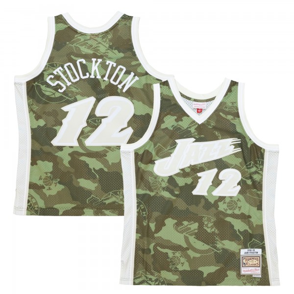 Игровая форма  John Stockton Utah Jazz Mitchell & Ness Hardwood Classics 1998/99 Ghost Green Swingman - Camo