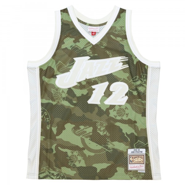 Игровая форма  John Stockton Utah Jazz Mitchell & Ness Hardwood Classics 1998/99 Ghost Green Swingman - Camo